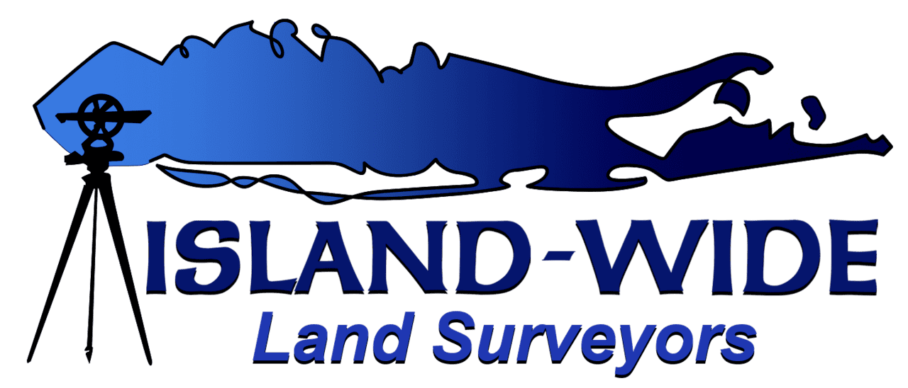 Logo for Island-Wide Land Surveyors featuring a silhouetted island and surveying instrument, with blue gradient text that beautifully captures the essence of a professional land surveyor.